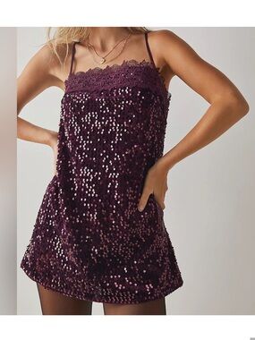 Free People FP Intimately That Girl Sequin Slip Dress in Fig Jam